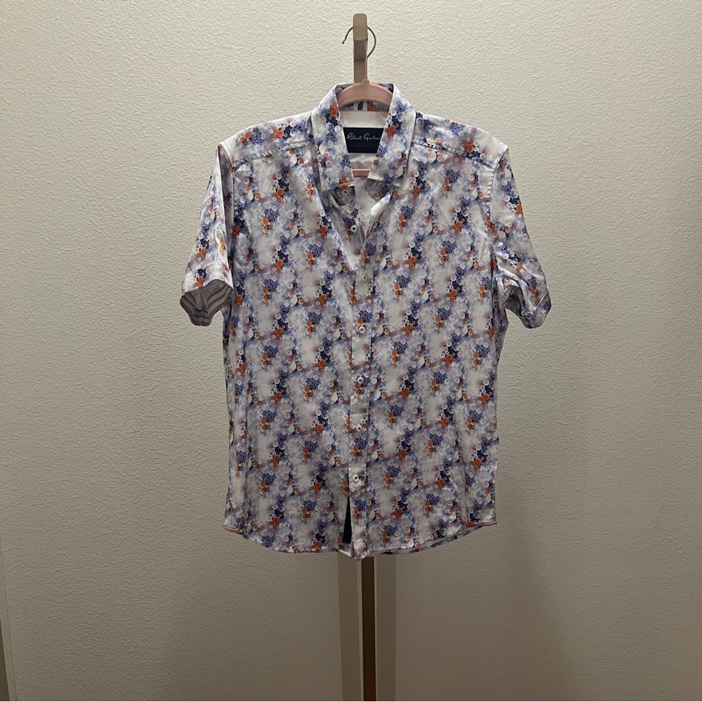 Robert Graham Nichols Floral Short Sleeve Button Up Shirt Blue Purple M